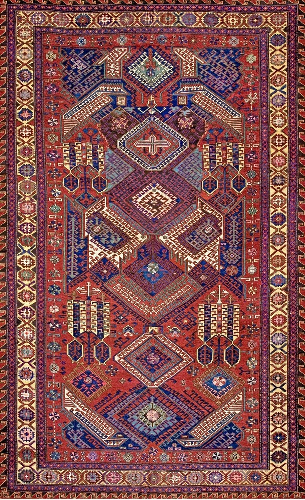 7'x11' Red Tribal Geometric Late 19th Century Antique Caucasian Flatweave Dragon