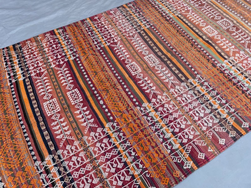 Vintage Afghan Baluchi Kilim Rug 4'2 x 10'10 ft Tribal Wool Geometric Runner gallery