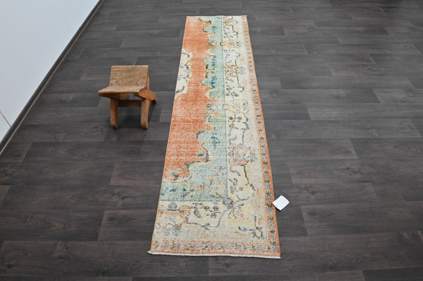 Vintage Turkish Runner Rug 2x8ft Wool Anatolian Handmade Hallway Oushak ORANGE gallery