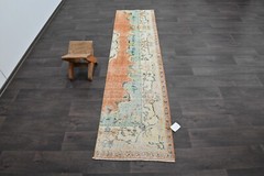 Vintage Turkish Runner Rug 2x8ft Wool Anatolian Handmade Hallway Oushak ORANGE