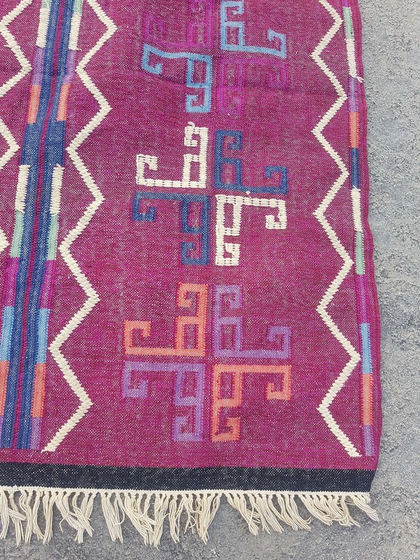 Vintage Handmade Traditional Geometric Pink Kilim Floor Rug Carpet 200x161cm gallery