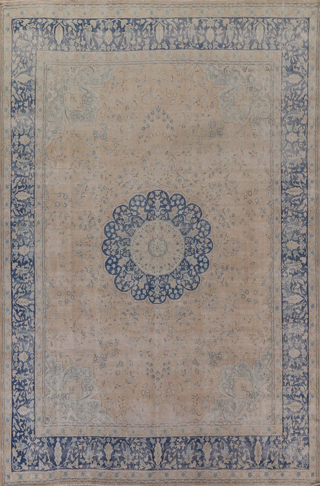Antique Vegetable Dye Area Rug 10x13 Ft Hand-Knotted Oriental Wool Carpet