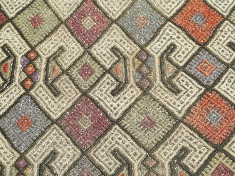 Long Multicolor Diamonds Vintage Runner Rug, Handwoven Turkish Kelim 30"x84" gallery