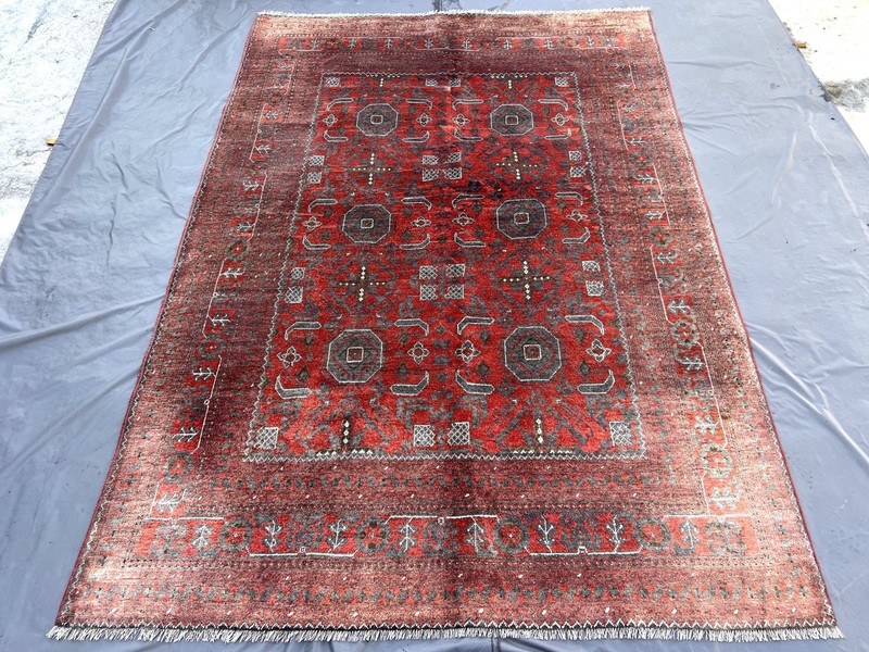 Antique Terracotta Afghan Turkmen Rug 7x10 ft Red Geometric Faded Persian carpet gallery