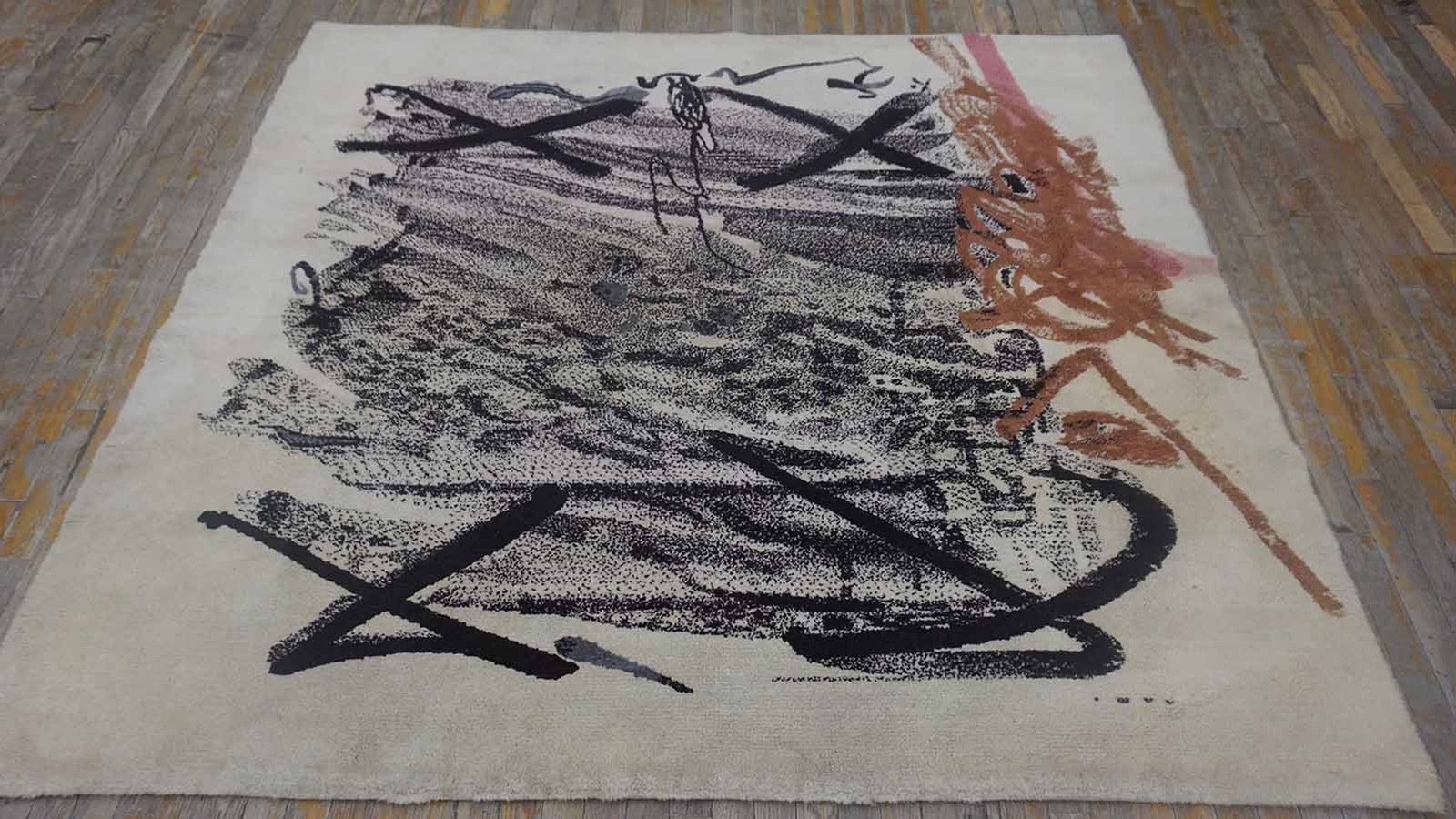 6'x6' Square Vintage Mid Century Modern Spanish Abstract Expressionist Art Rug gallery