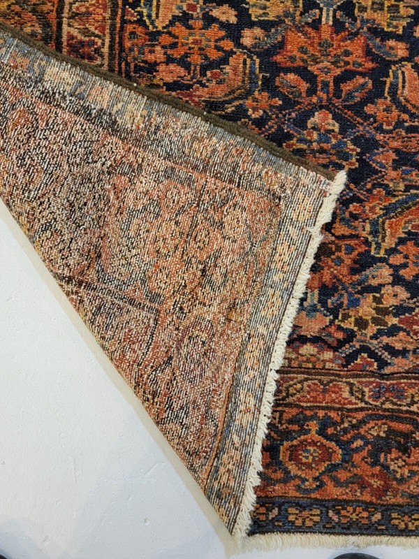 Antique Oriental Hand-Knotted Wool Runner Malayer Rust/Navy Blue/Ivory 3'2" x 15 gallery
