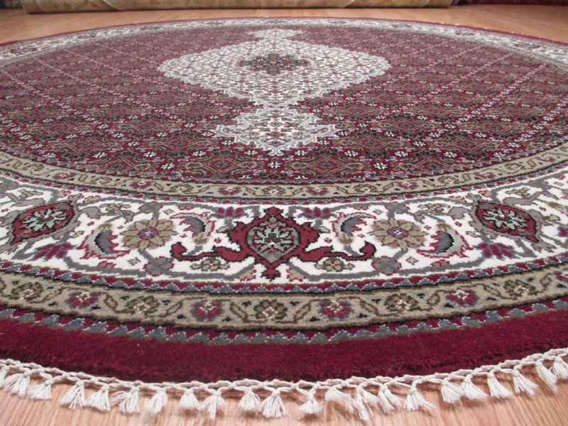 8 FEET ROUND INTRICATE MAHI IVORY/RED HANDMADE-KNOTTED WOOL/SILK RUG 583194 gallery