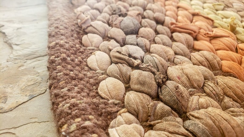 True Vintage Handmade Woven Rug ~ Rag Rug 29"x 19.5" Rectangular Rug Rag Weaving gallery