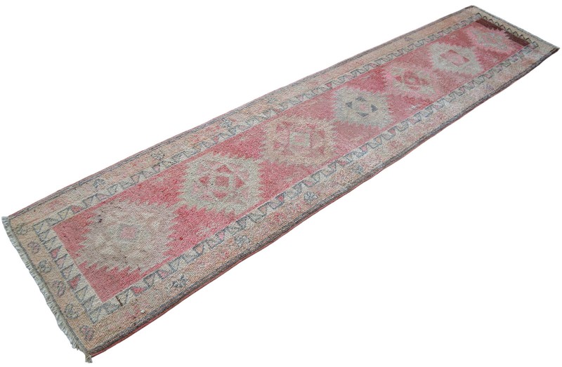 Turkish Runner Rug, Hand Made Rug, Tribal Wool Rug, PINK Runner Rug 3 x 11 ft gallery