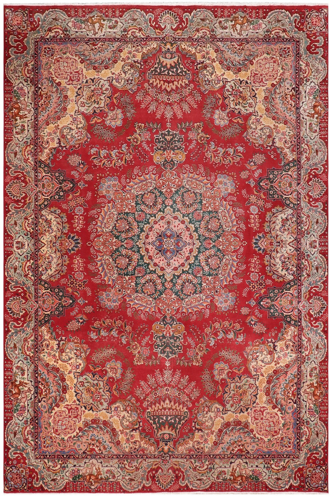 Captivating Hand-Knotted Wool Area Rug - Ruby Red & Multi-Colored Medallion gallery