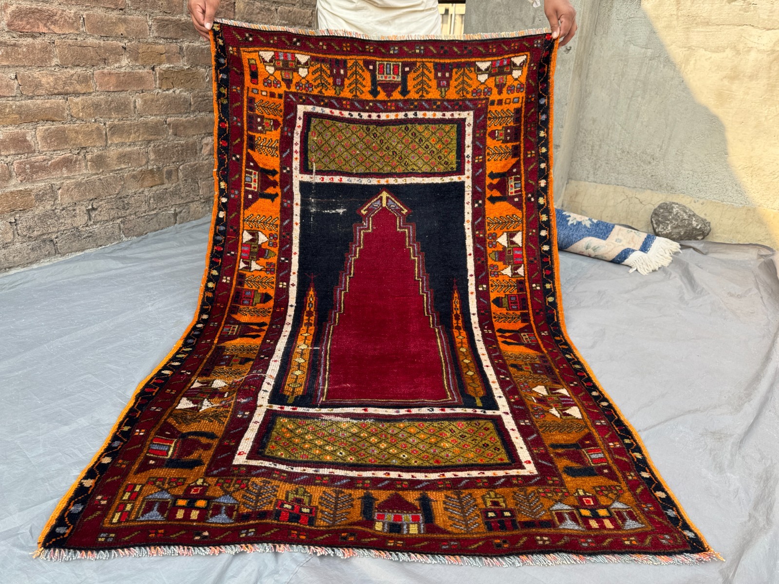 3'7x5'5 Antique Turkish Hand Knotted Rare Tribal Wool Rug, Geometric Pattern Rug gallery