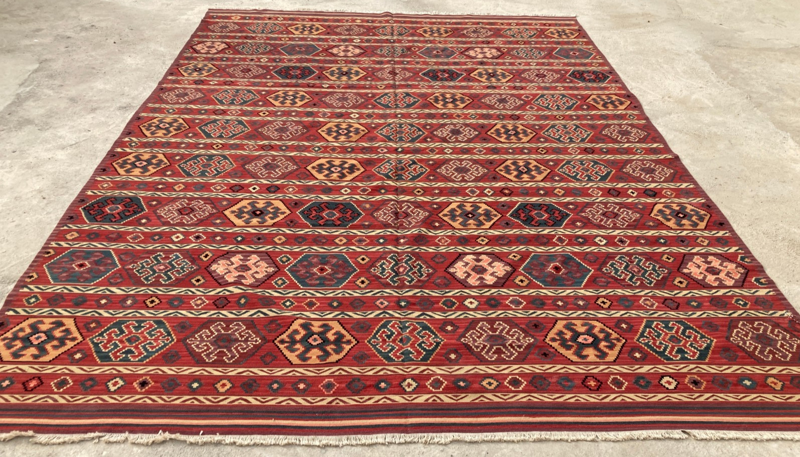 Vintage Traditional Handmade Bukhara Geometric Wool Kilim Floor Rug 400x284 cm gallery