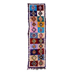 Moroccan Handmade Vintage Rug 2’3×8’8 Berber Checkered Funky Cotton Tribal Rug