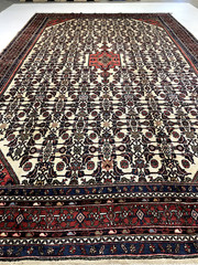 Antique Oriental Hand-Knotted Wool Area Rug Ivory/Navy Blue/Red 11’2″ x 17’8″