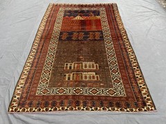 Vintage Afghan Tribal Rug 5’1×9′ Brown Pictorial Hand Knotted Boho Wool Area Rug