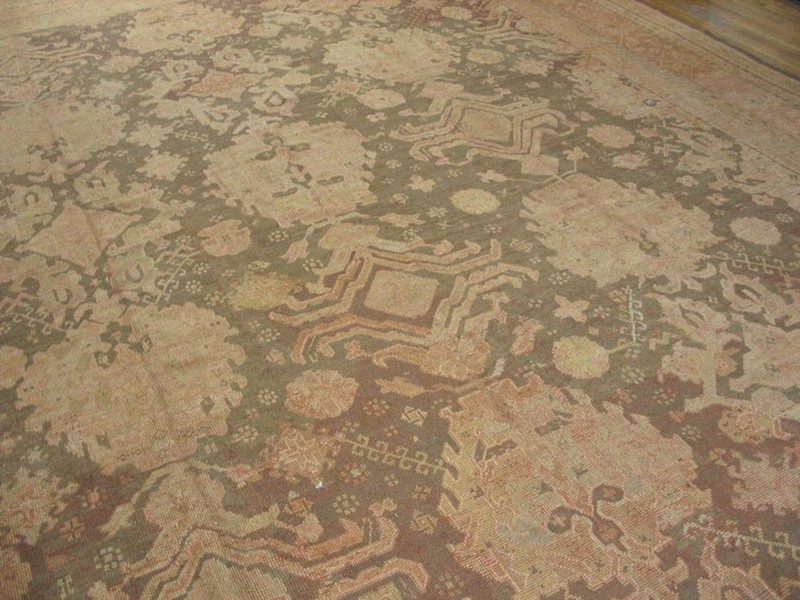 Antique Turkish Oushak Carpet 15'×21'6" Taupe & Rose Pink Allover gallery