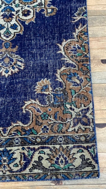 Hand-Knotted Wool Runner Rug: Vintage Blue Oriental Hallway Carpet (2.4x6.7 ft) gallery