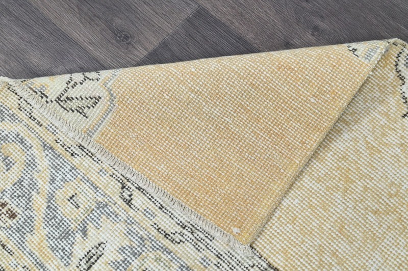 Vintage Turkish Runner Rug 2x7ft BEIGE Handmade Anatolian Oushak Hallway Wool gallery