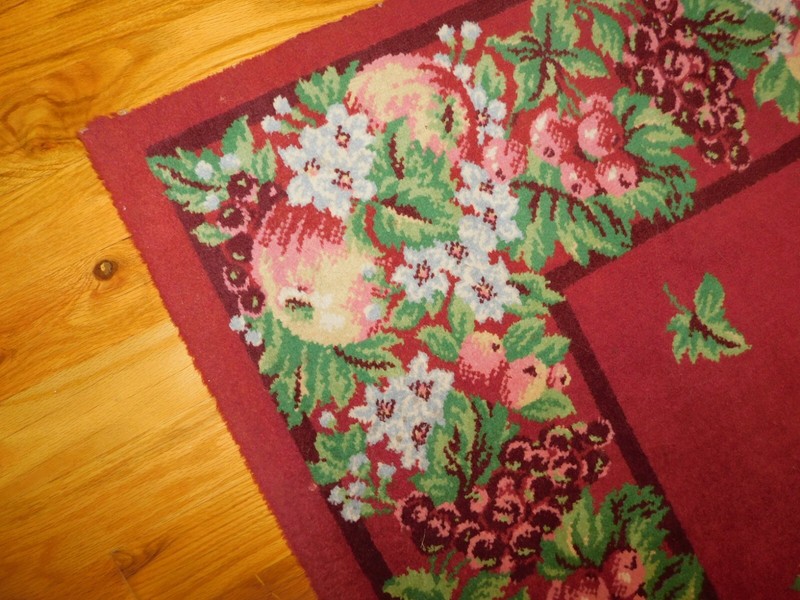 1940's Fruit & Leaf Wool Rug Large 108 x 72" Vintage gallery