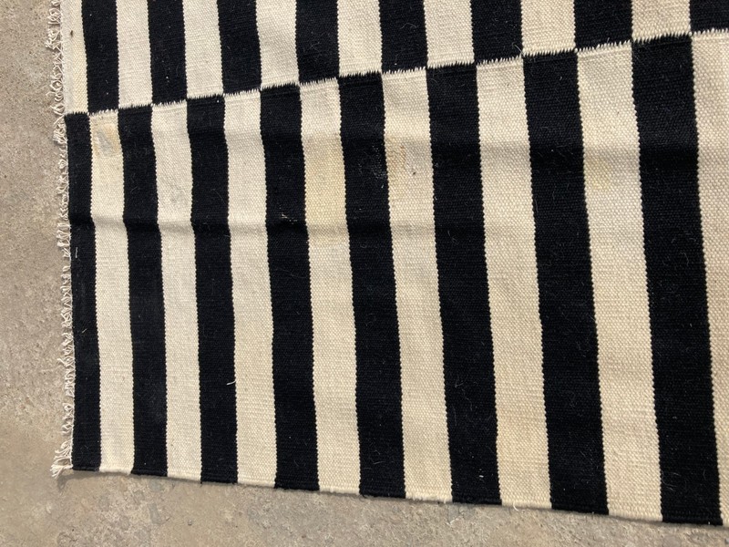 Vintage Traditional Handmade IKEA Piano Key Illusion Strip Kilim Rug 357x254 cm gallery
