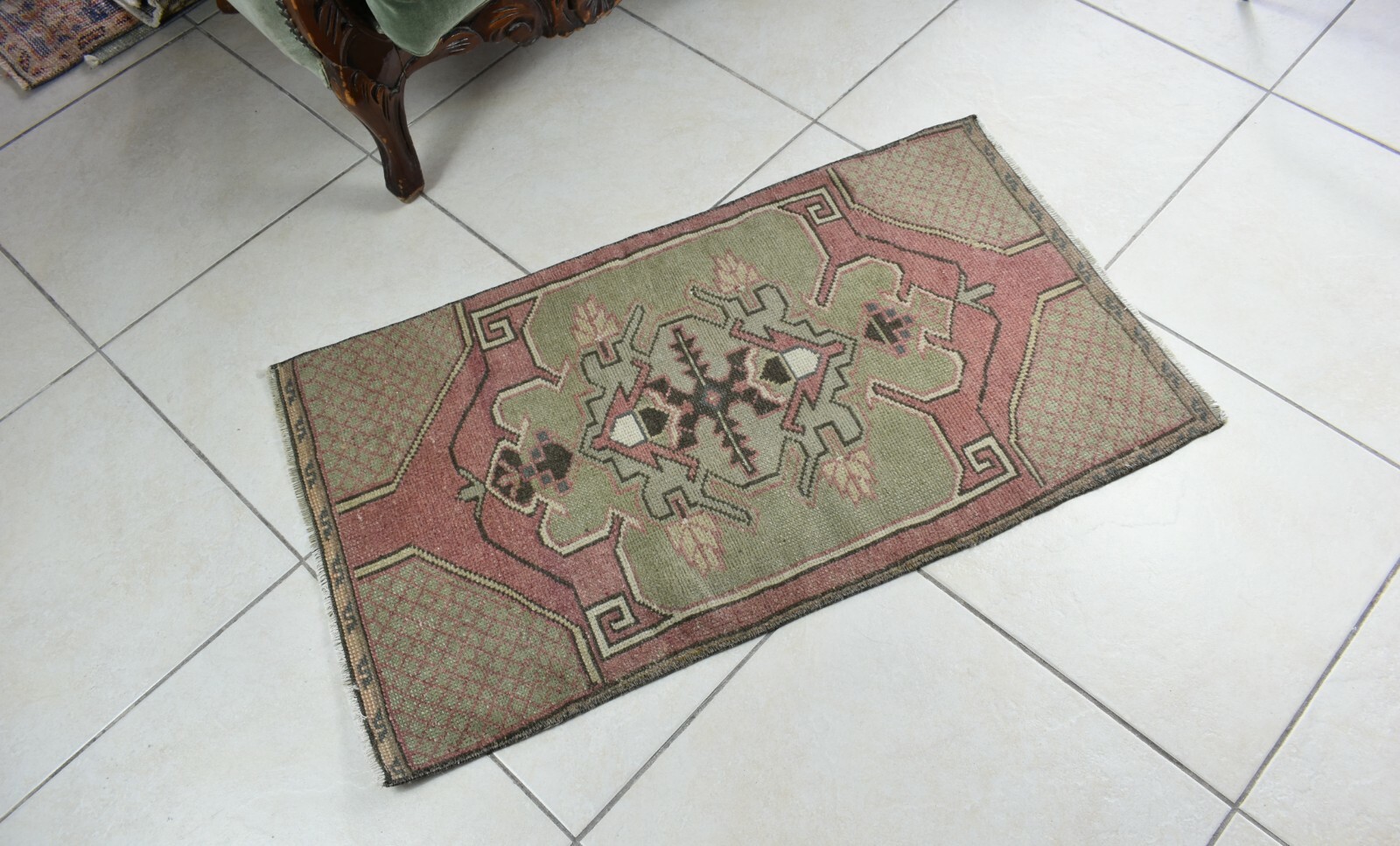 Anatolian Runner 3.1x1.7 ft Vintage Turkish Runner Oushak Runner Rug Y46 gallery