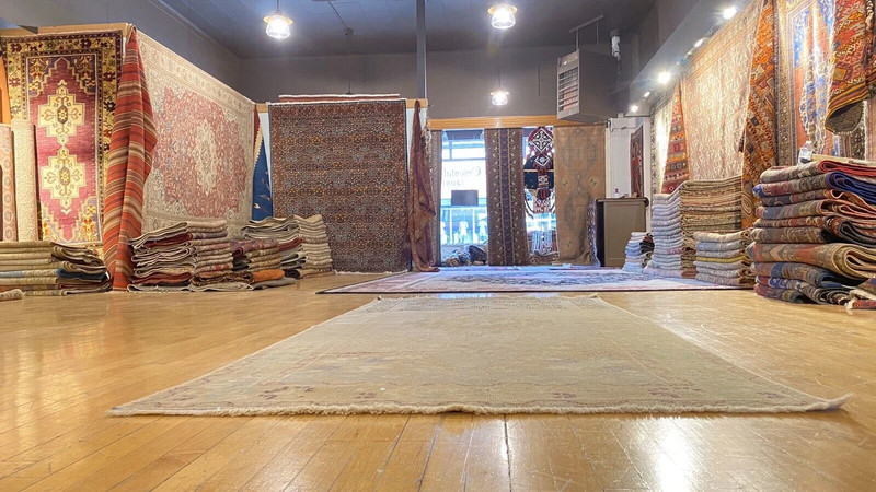 Exquisite Antique Ca1900-1939's Muted Colors Bohemian Oushak Area Rug 4’4”x9’8” gallery