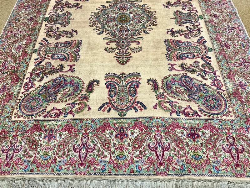 Vintage 10x12 Lavar Kirman Hand Knotted Wool Oriental Area Rug Large Cameo Peach gallery