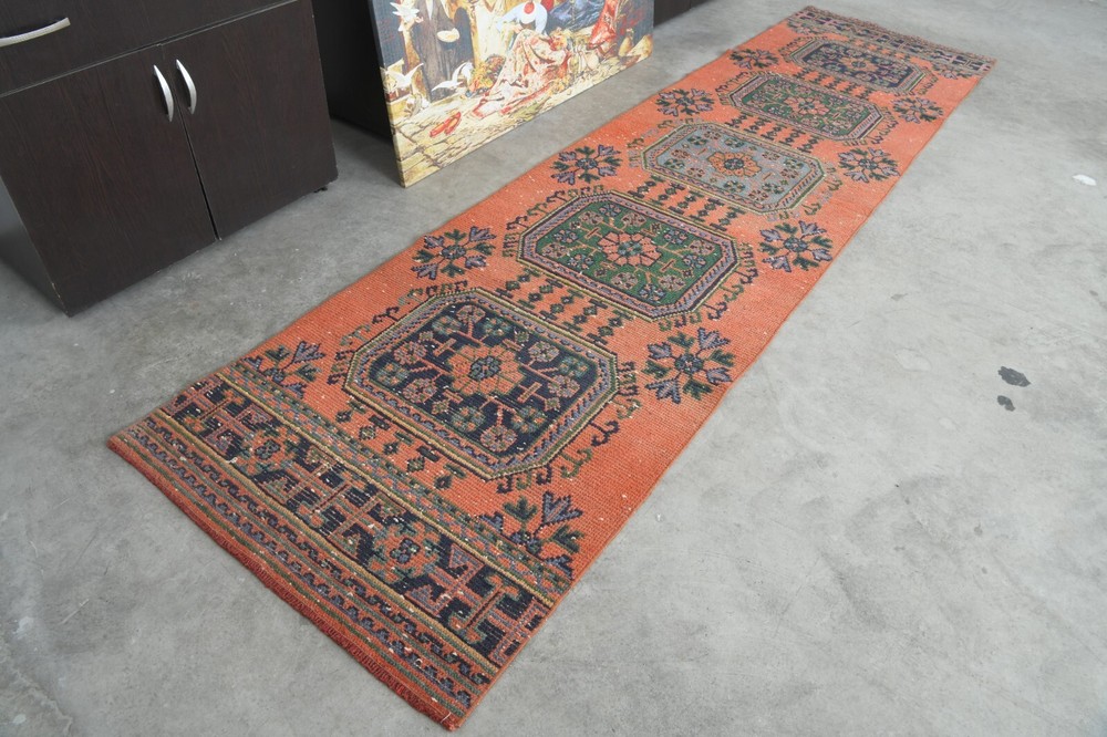 3x11 turkish area runner rug, hand-knotted vintage oushak rug, boho decor, 44