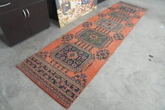3×11 turkish area runner rug, hand-knotted vintage oushak rug, boho decor, 44