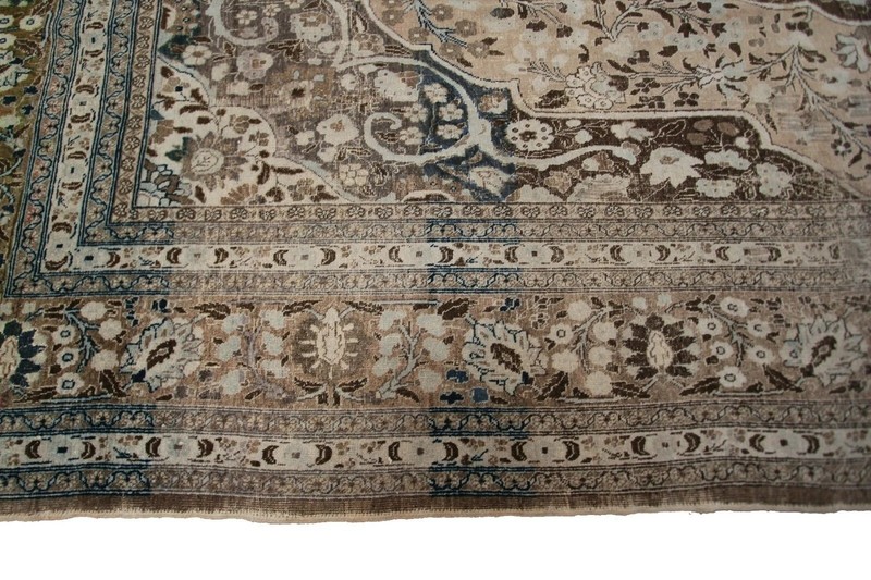 Rare Antique Handmade Wool Rug 10x13 Beige Floral Medallion Design circa 1880 gallery