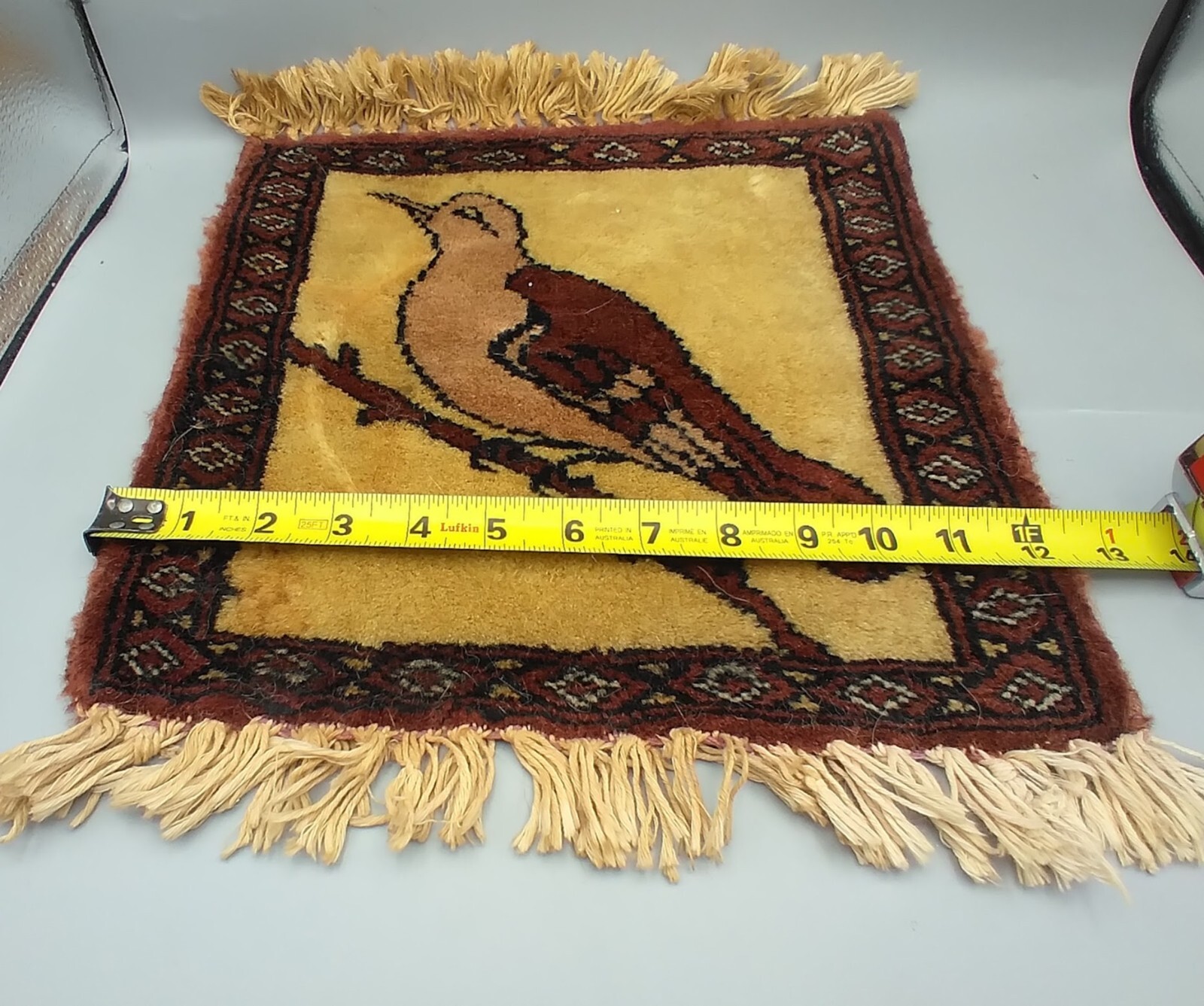 Vintage Small Bird Rug Wall Hanging Textile Folk Art Fringe Hand Woven FREE SHIP gallery