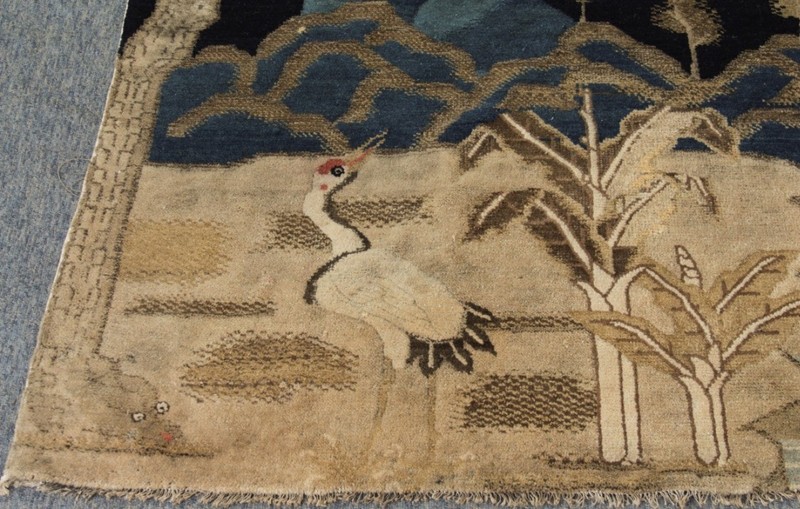 1920 Chinese Hand Knotted Wool Wall Hanging Rug Birds Pictorial Antique Deer gallery