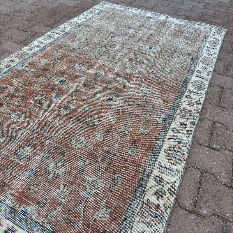 4x6 Faded Terracotta Ivory Wool Vintage Turkish Floral Handmade Rug-Tariff Free gallery