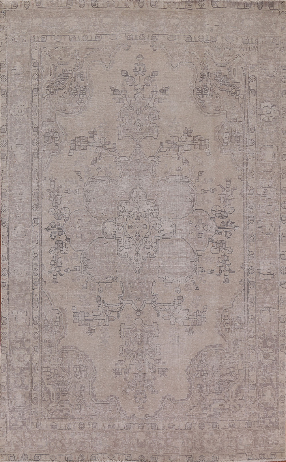 Distressed Muted Area Rug 7x10 Ft Hand-Knotted Beige Distressed Wool Carpet gallery