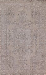 Distressed Muted Area Rug 7×10 Ft Hand-Knotted Beige Distressed Wool Carpet