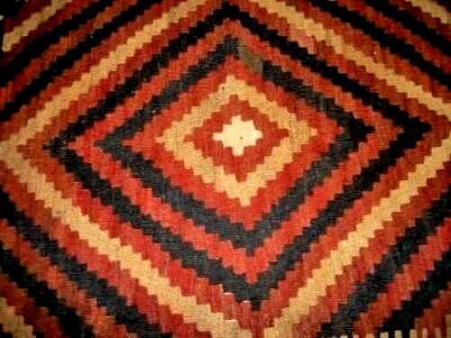 Antique Primitive Kilim Rug Turkish Hand Woven Diagonal Stripes Frayed Fringe gallery