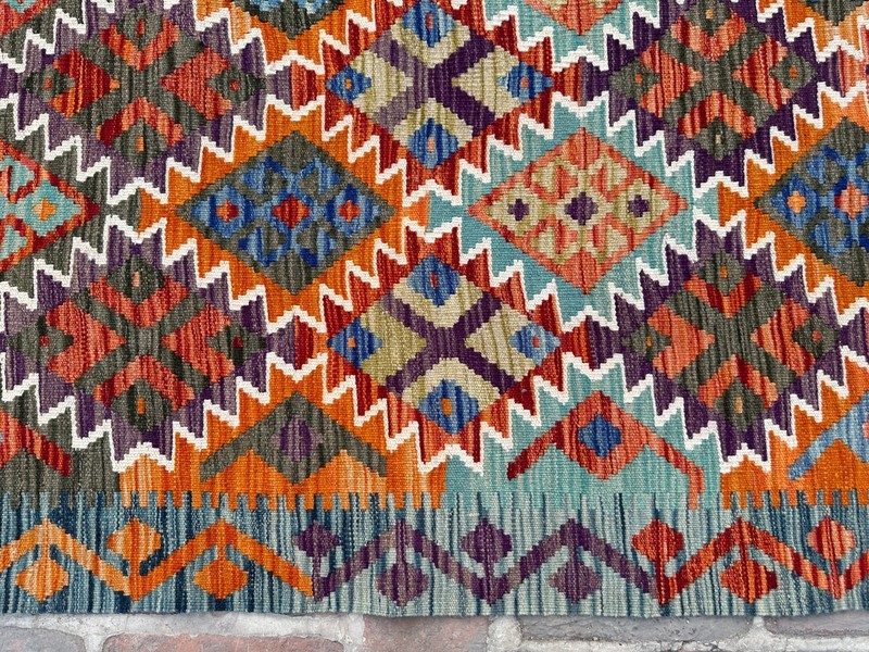 10x13 ft Large Handwoven Afghan Chobi Oriental Turkmen Geometric Wool Area Kilim gallery