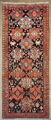 5×13 Hand Knotted Wool Tribal Runner Rug Black Vintage Meshkin Geometric Animals
