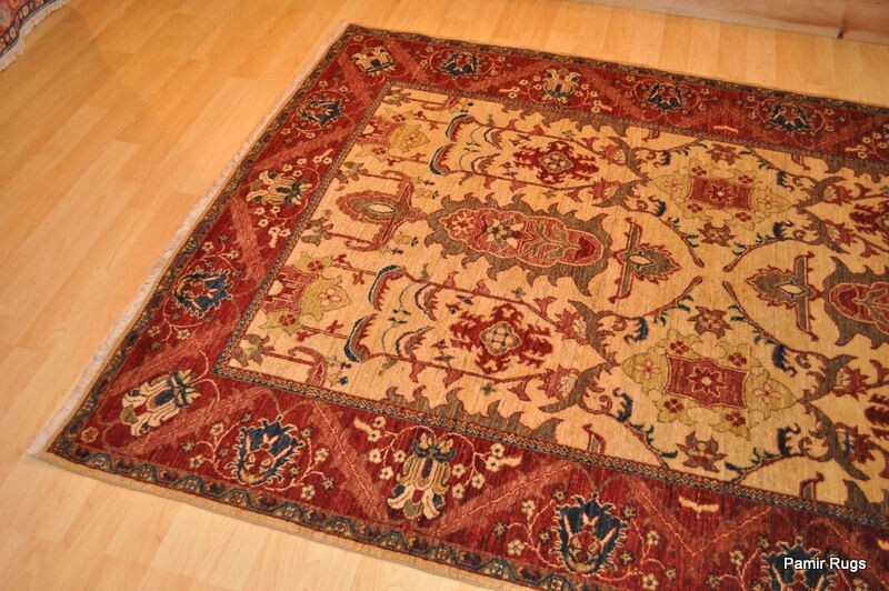 _5'x8' FINE QUALITY ORIENTAL-DESIGN Handmade Wool brick red beige green navy gallery