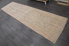 Vintage Turkish Runner Rug 3x11ft FADED Handmade Anatolian Oushak Hallway Wool