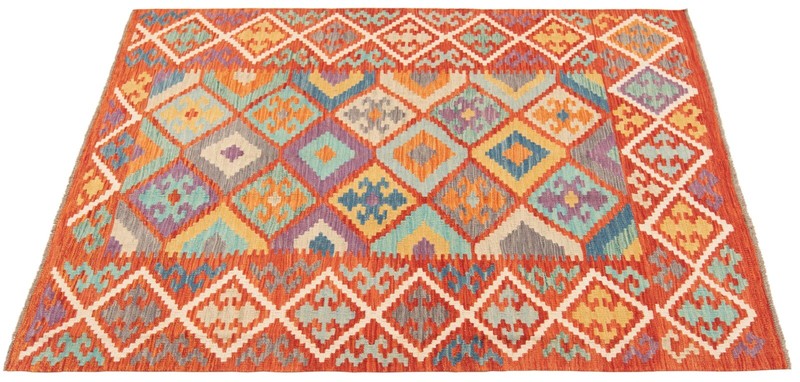 Kelim Afghan 179x132 cm Handwoven Oriental Carpet Rug Wool Orange Kilim gallery