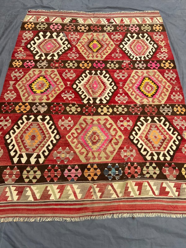 Red Tribal Kilim Rug 6x8 ft Anatolian Flatweave Distressed Low Pile Antique gallery