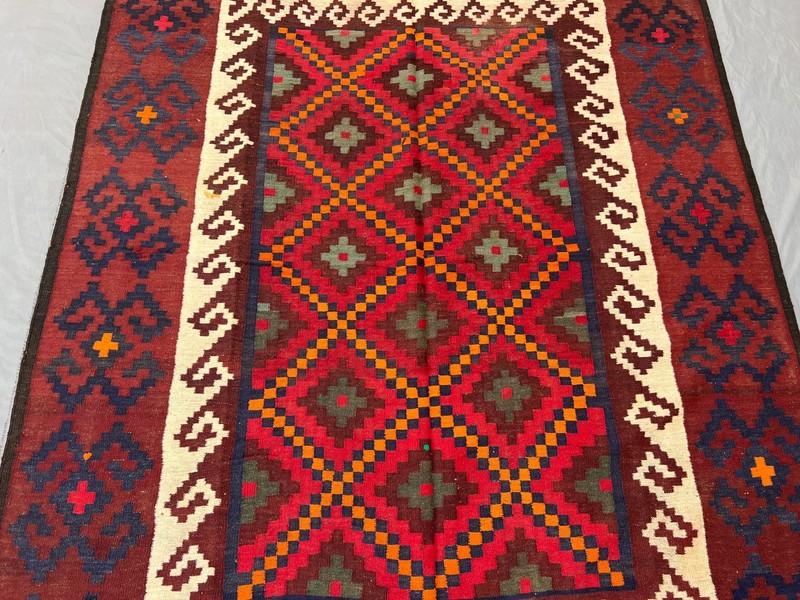 6x9 Vintage Afghan Hand-Woven Kilim Rug, Tribal Geometric Wool Flatweave Rug gallery