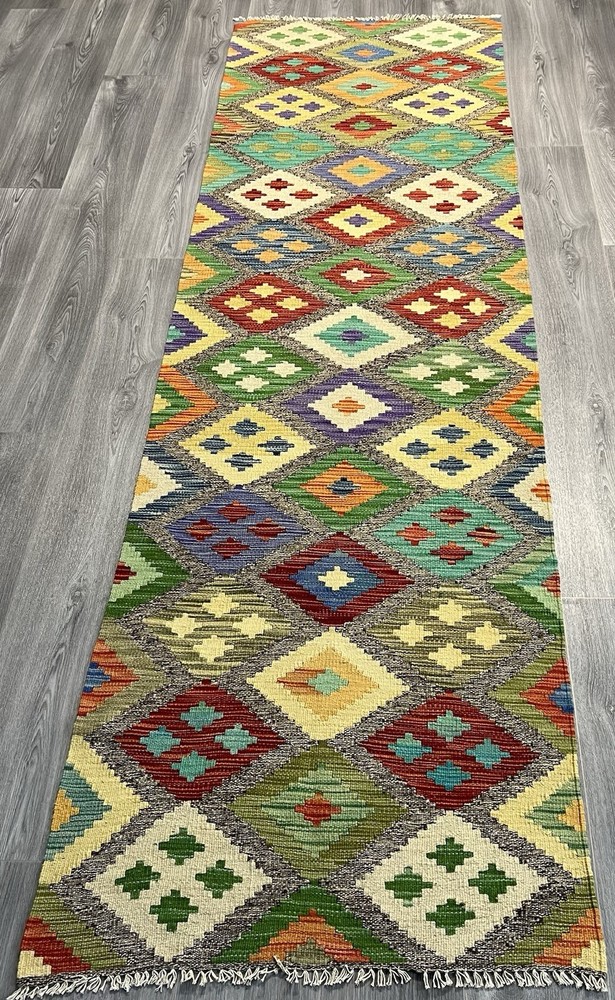 Handmade Kilim Runner wool natural colours Afghan Traditional 288cmx84cm