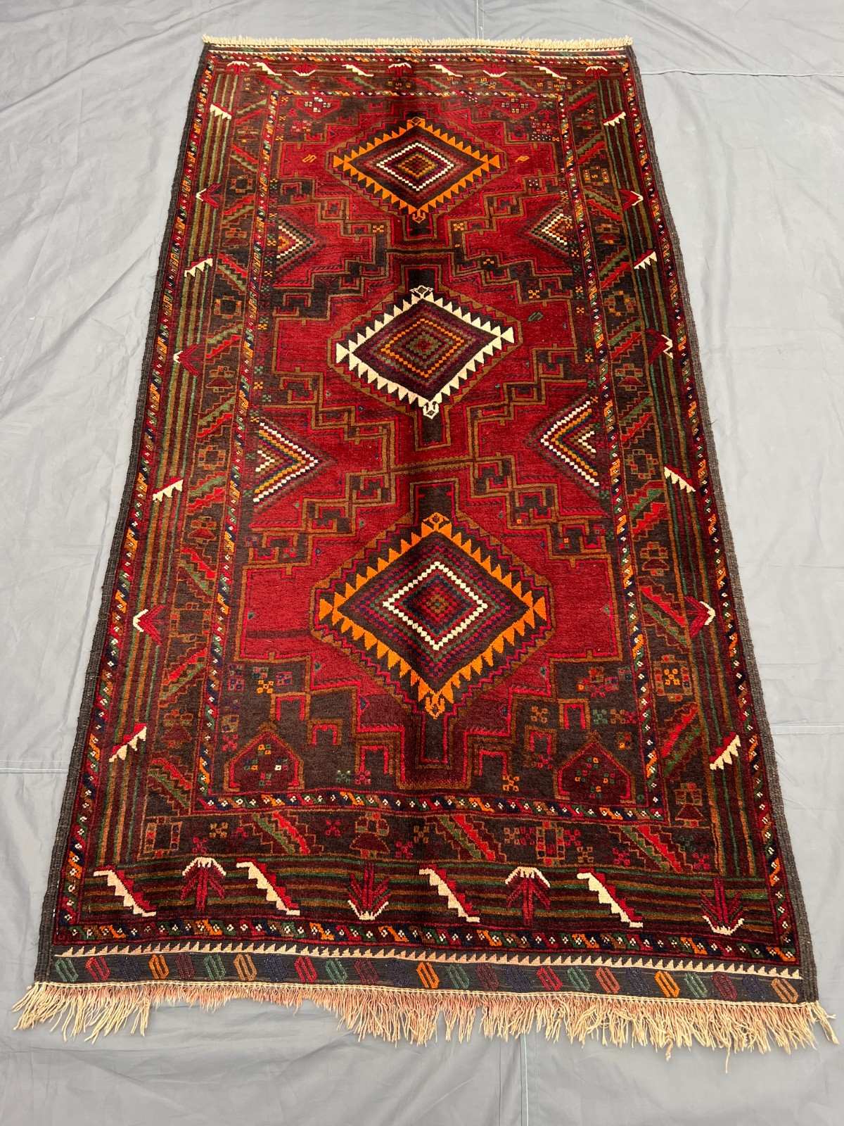 3'9x7'2 ft Vintage Afghan Geometric Diamond Hand Knotted Tribal Runner Rug gallery