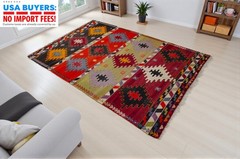Vintage Turkish Kilim Rug – Hand-Spun Wool, Natural Dyes Area rug 5×7 ft Approx