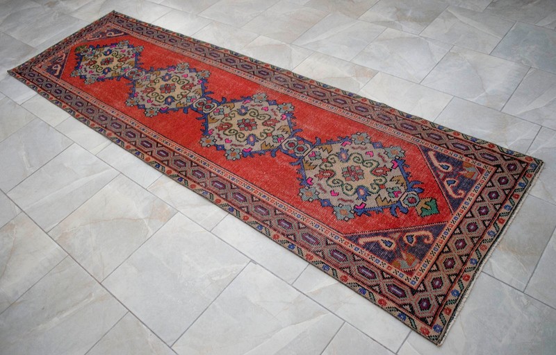 Turkish Rug Runner Hand Made Short Hallway Rug Kitchen Decor Rug 3x10 ft approx gallery