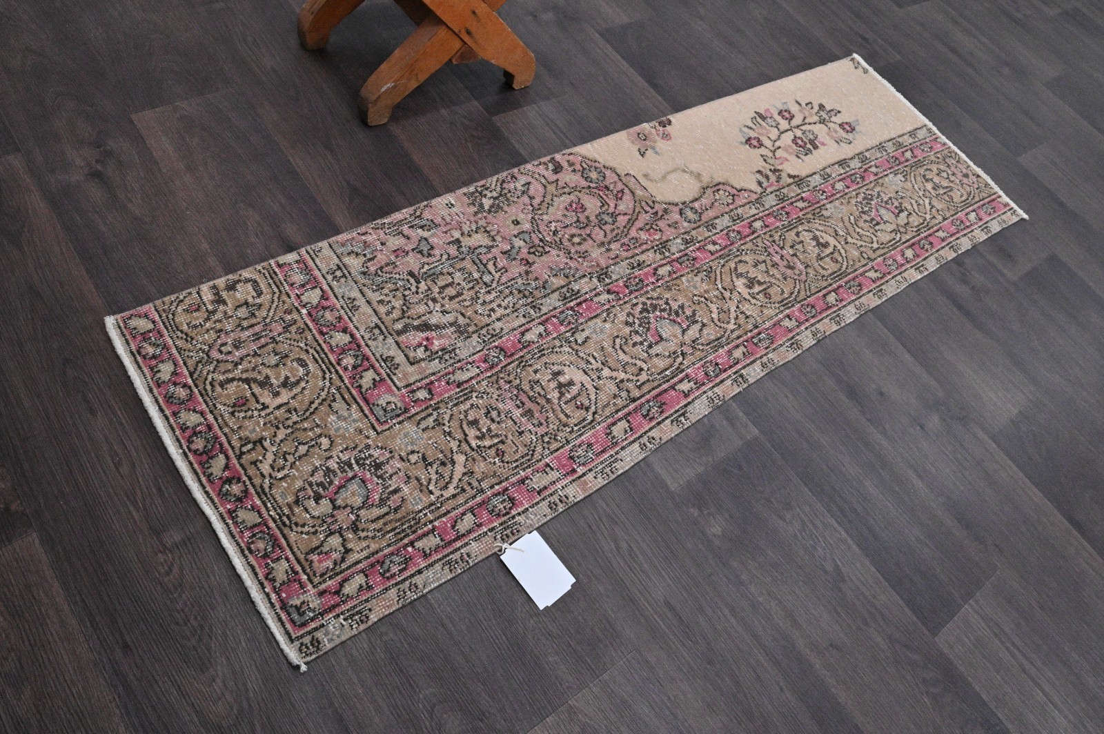 Vintage Turkish Runner Rug 2x5ft Wool Anatolian Handmade Hallway Oushak MAUVE gallery