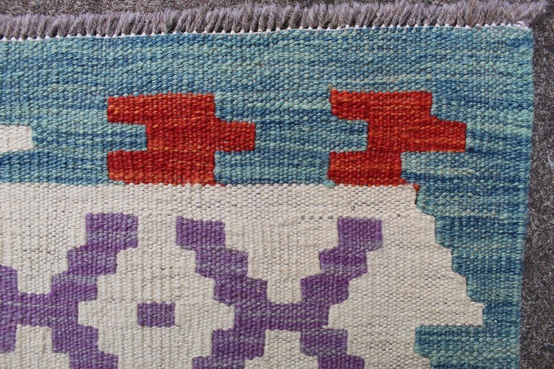 Kilim Vintage Traditional Hand Made Oriental Blue Red Wool Kilim 194x156cm gallery