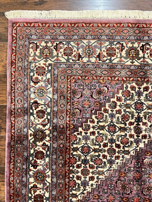 Indian Bidjar Rug 8x10 Purple Ivory Handmade Wool Vintage Fine Carpet Herati gallery